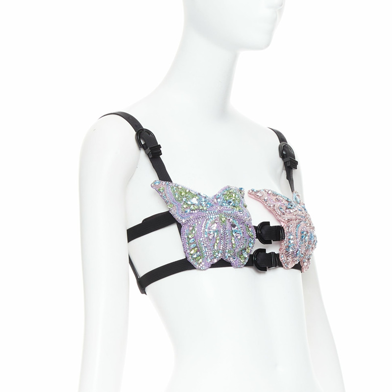 rare VERSACE Dua Lipa 2023 La Vacanza Runway crystal butterfly bondage bra IT36 XXS-2