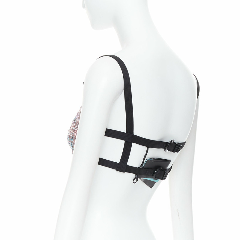 rare VERSACE Dua Lipa 2023 La Vacanza Runway crystal butterfly bondage bra IT36 XXS-5