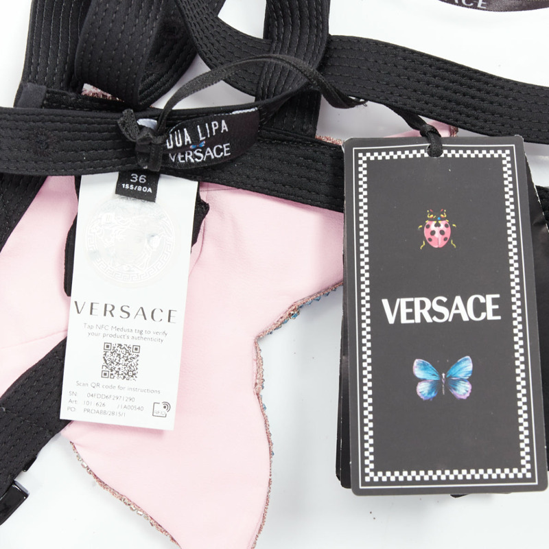 rare VERSACE Dua Lipa 2023 La Vacanza Runway crystal butterfly bondage bra IT36 XXS-7