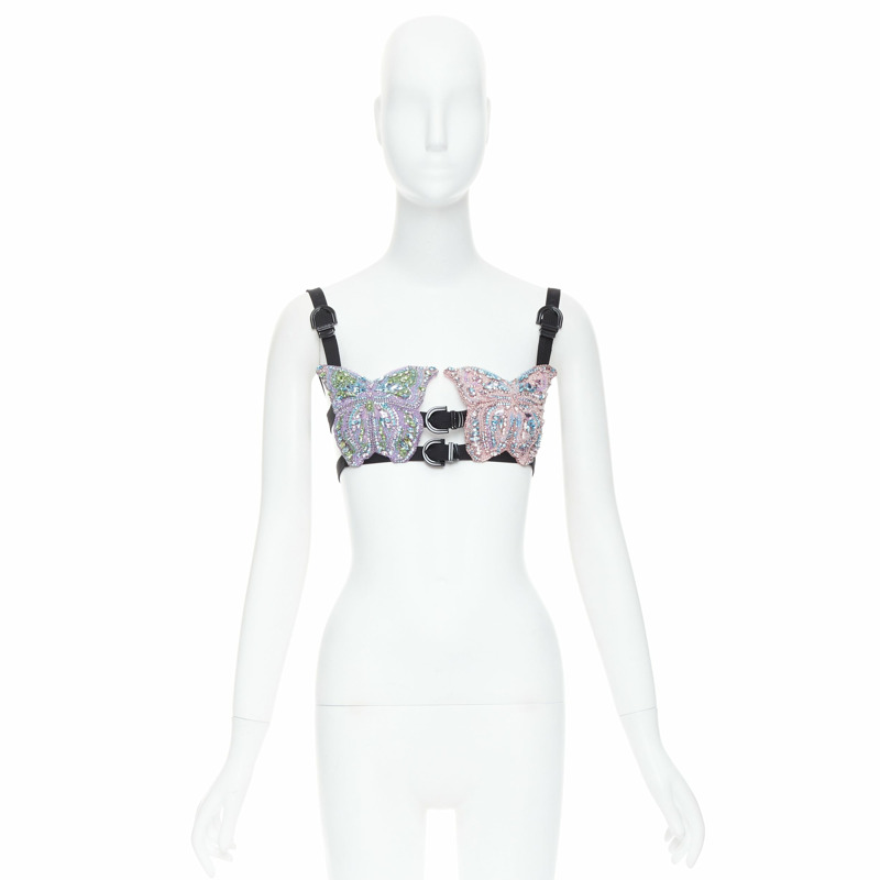 rare VERSACE Dua Lipa 2023 La Vacanza Runway crystal butterfly bondage bra IT36 XXS-8