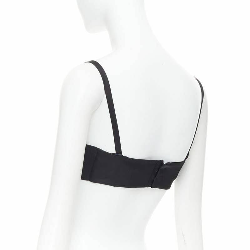 PRADA Re-Nylon black triangle logo cut out contour seam crop top bralette IT36 XS-5