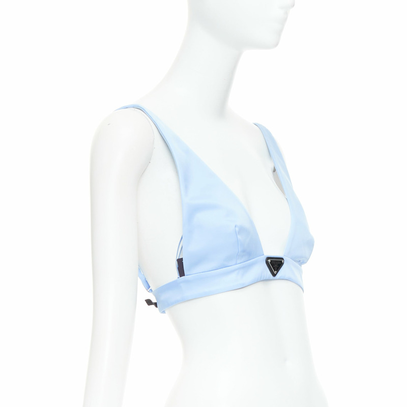 PRADA Re-Nylon light blue triangle logo plunge crop top bustier bralette IT38 XS-2