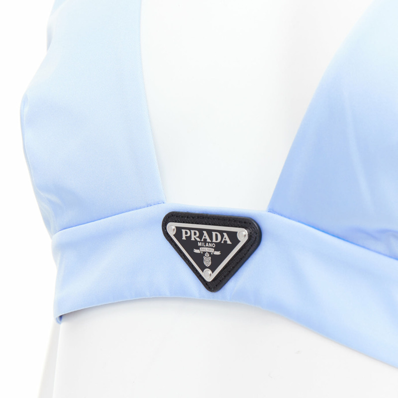 PRADA Re-Nylon light blue triangle logo plunge crop top bustier bralette IT38 XS-6