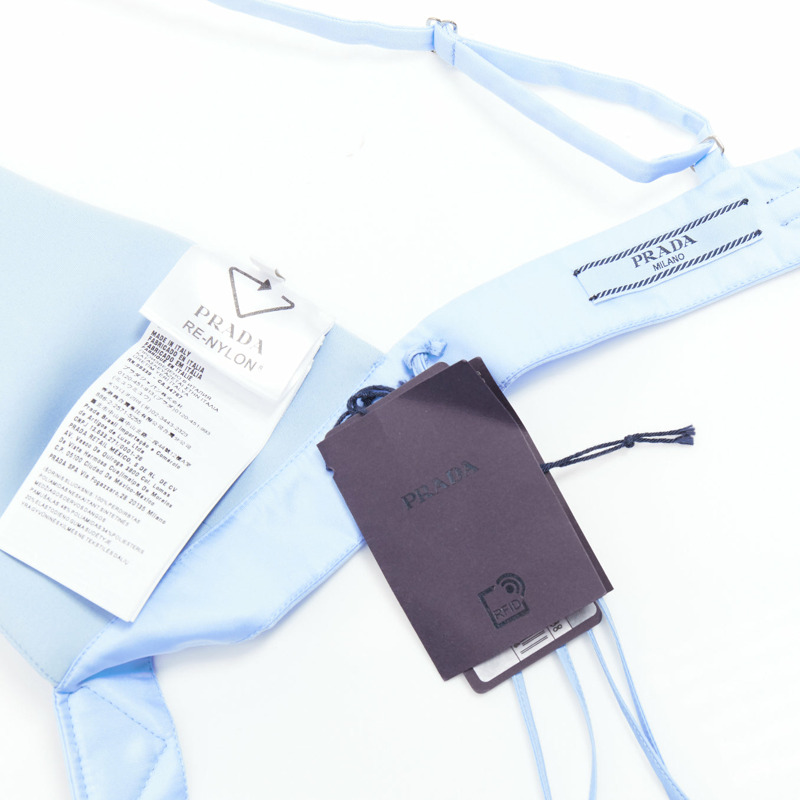 PRADA Re-Nylon light blue triangle logo plunge crop top bustier bralette IT38 XS-7