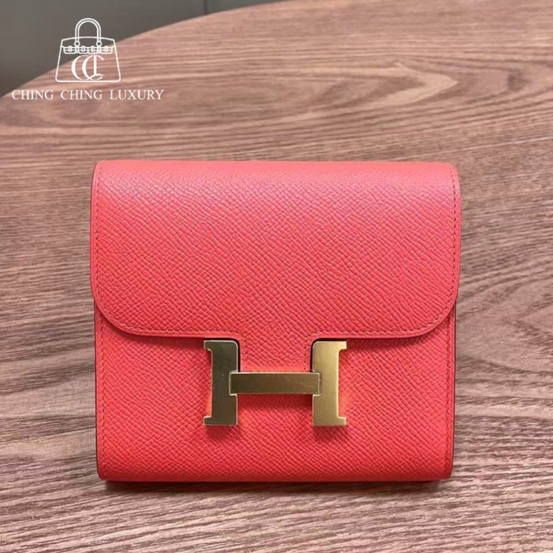 🌈Hermes❤️Constance Wallet❤️齋普爾粉金扣❤️99新🌟Epsom皮🌟閑置🌟短銀包🌟-0