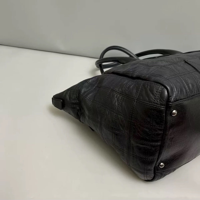 成色很好出清價😎👍Chanel黑銀字母全皮菱格手提單肩托特包👜-5