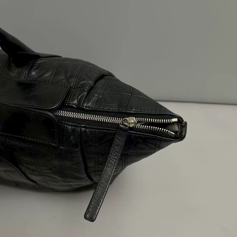 成色很好出清價😎👍Chanel黑銀字母全皮菱格手提單肩托特包👜-7