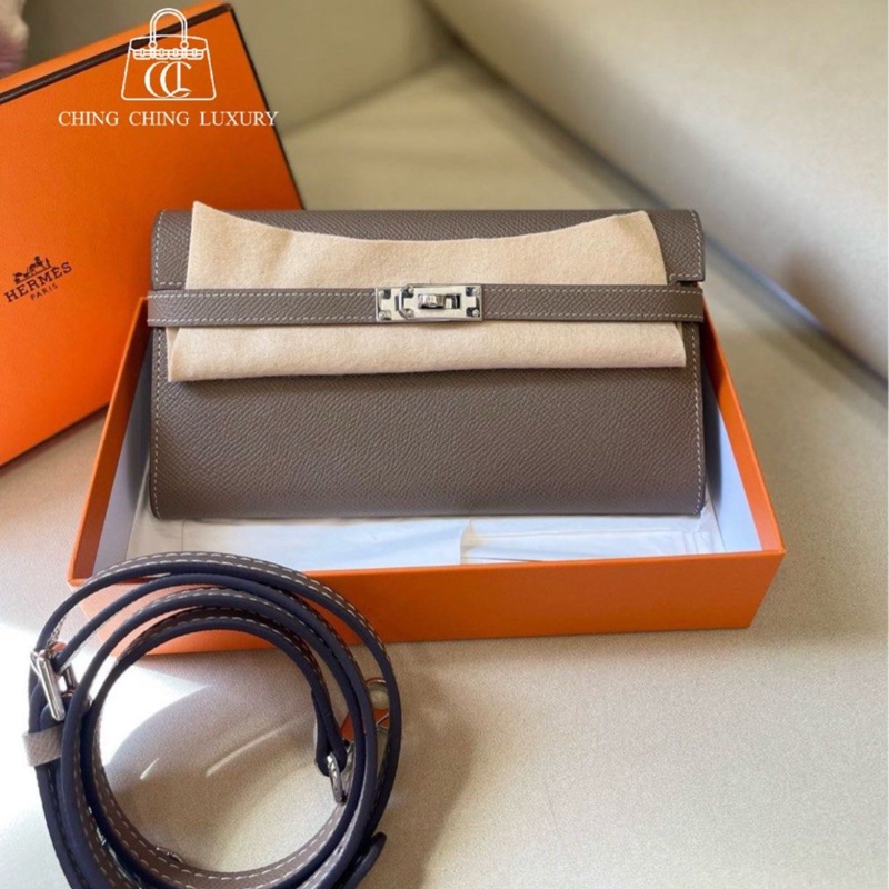 🌈Hermes🧡Kelly Wallet🧡大象灰銀扣🌟99新🌈已配肩帶🧡有盒🌟Epsom皮🌟-0