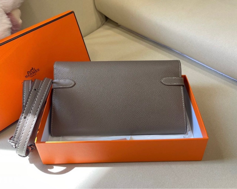 🌈Hermes🧡Kelly Wallet🧡大象灰銀扣🌟99新🌈已配肩帶🧡有盒🌟Epsom皮🌟-6