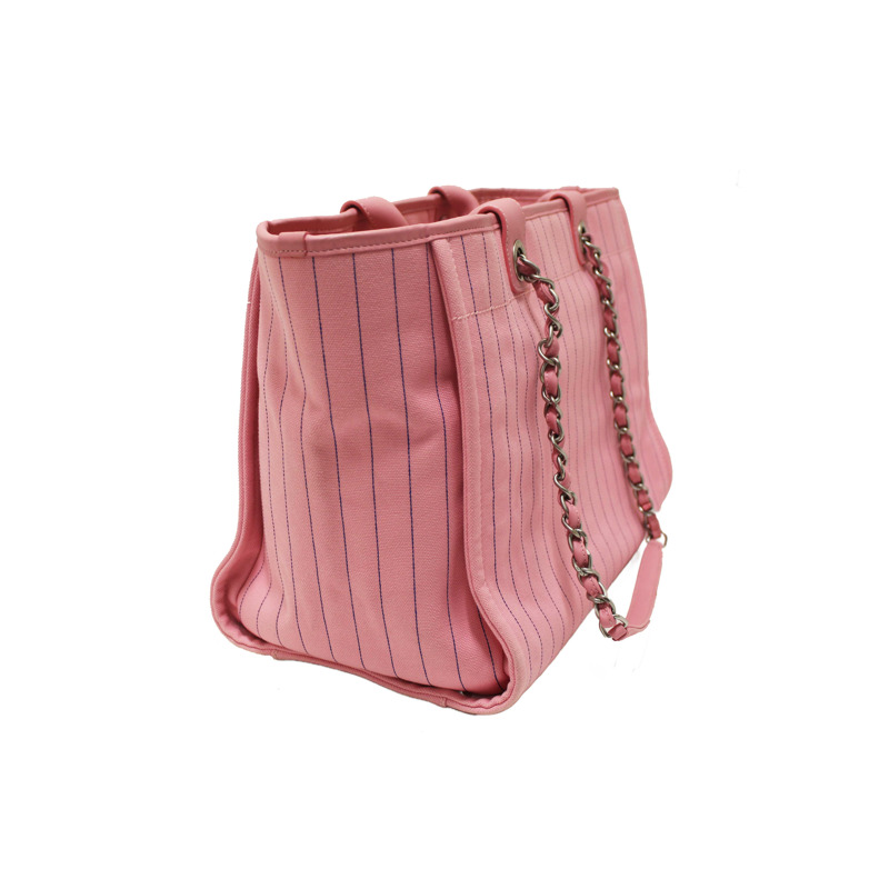 Chanel Pink Pinstripe Canvas Medium Deauville Shopping Tote-5