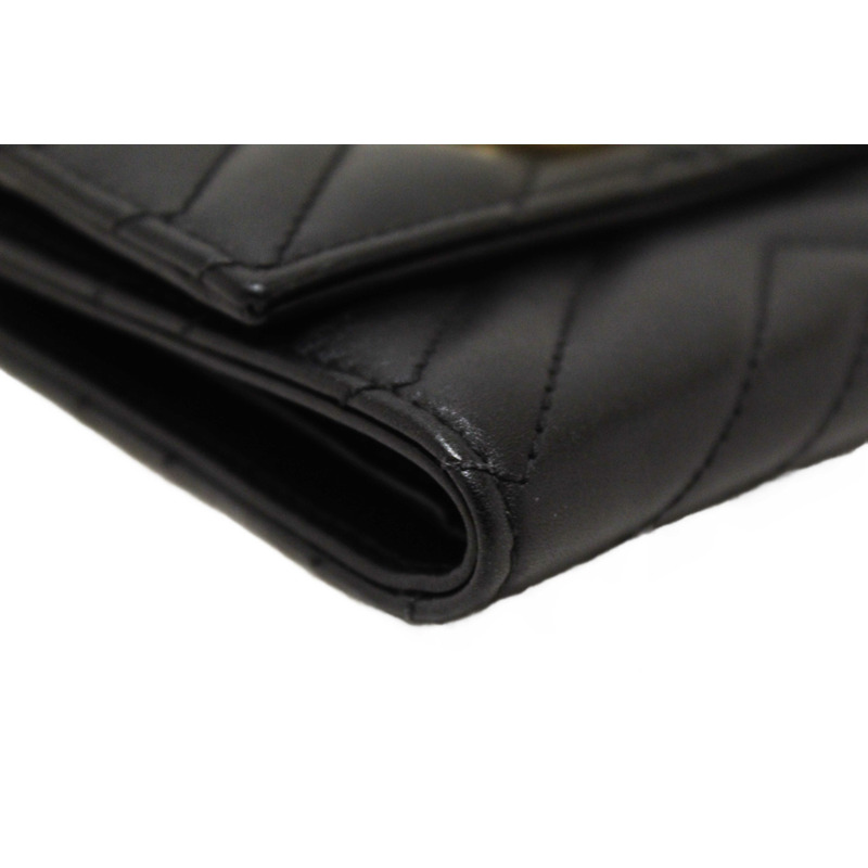 Gucci Black Marmont Chevron Leather Three Folded Wallet 474802 Wallet-10