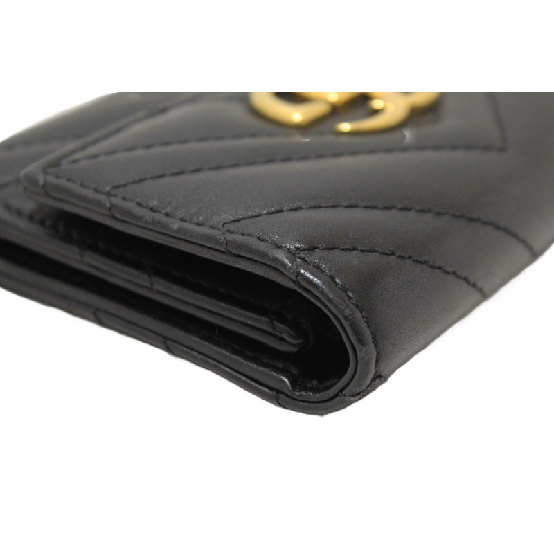Gucci Black Marmont Chevron Leather Three Folded Wallet 474802 Wallet-16