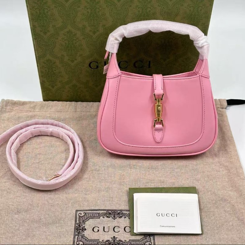 Gucci Jackie1961迷你全皮粉色 半月包斜背包19*3*13cm 配件塵袋盒子 全新帶膜-0