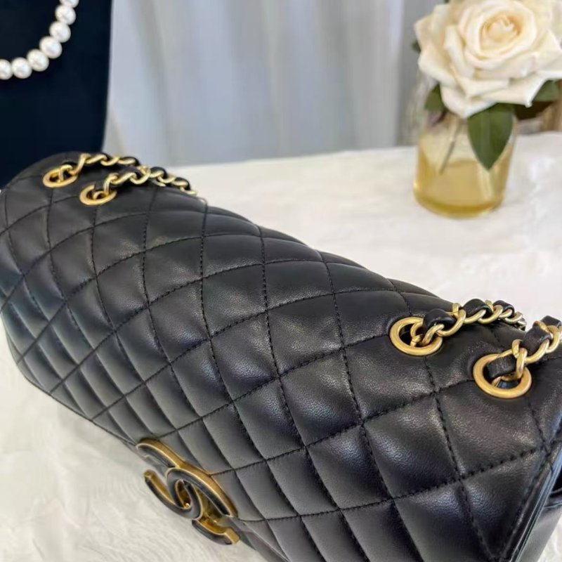Chanel 埃及系列 黑金羊皮古巴大logo 翻蓋鍊條包 98新 26.5*16.5*5 配件齊全-1