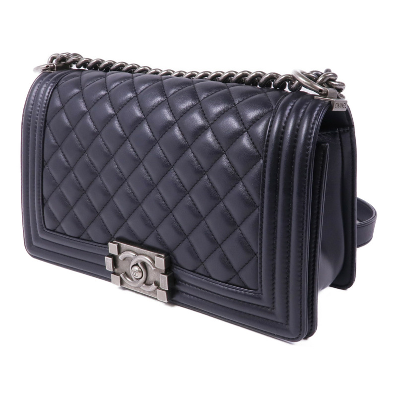 CHANEL 羊皮皮革Boy 25銀扣鏈帶肩背袋-2