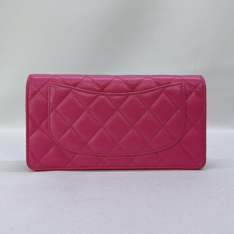 CHANEL 桃粉色荔枝牛皮對開長夾-1