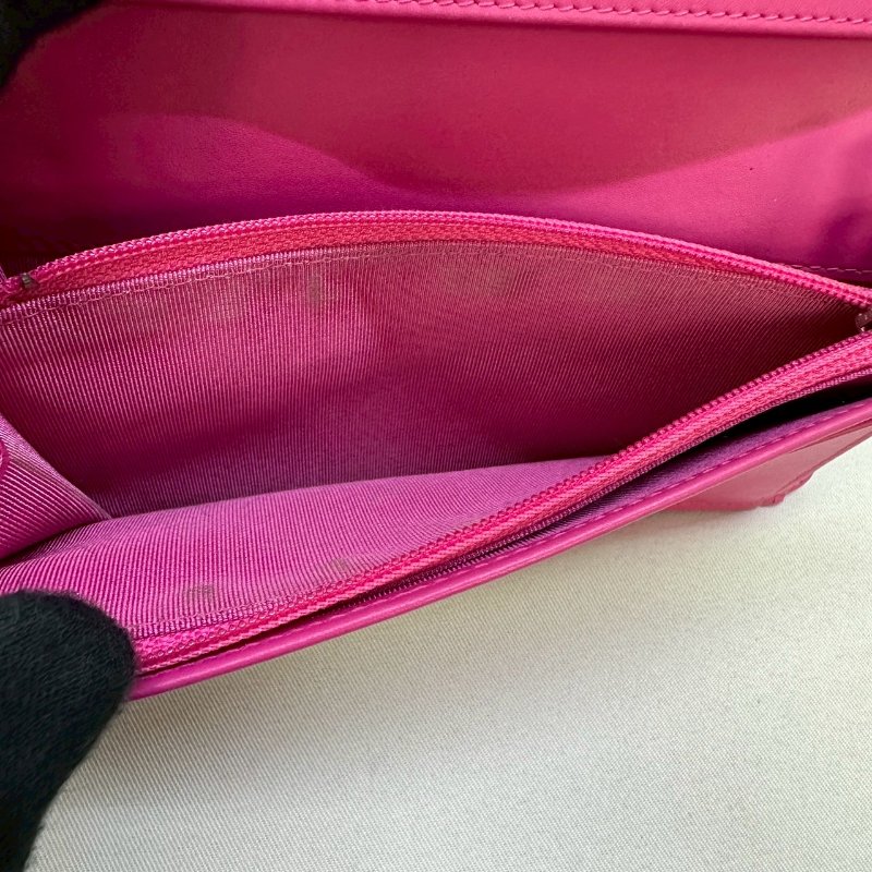 CHANEL 桃粉色荔枝牛皮對開長夾-5