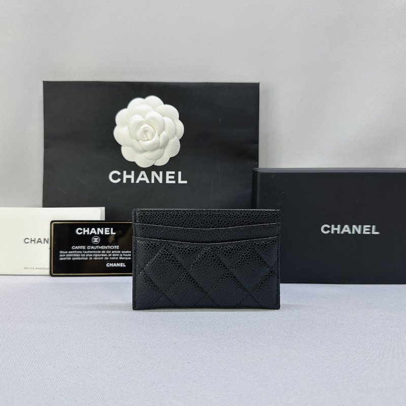 CHANEL 經典黑金荔枝牛卡片夾-1