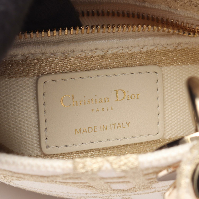 Dior Lady Dior Mini Cannage 肩背包 手袋 帆布 白金 二手 女款 CD-3