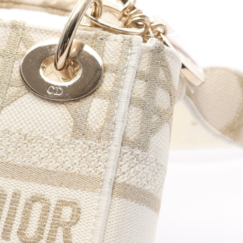 Dior Lady Dior Mini Cannage 肩背包 手袋 帆布 白金 二手 女款 CD-5