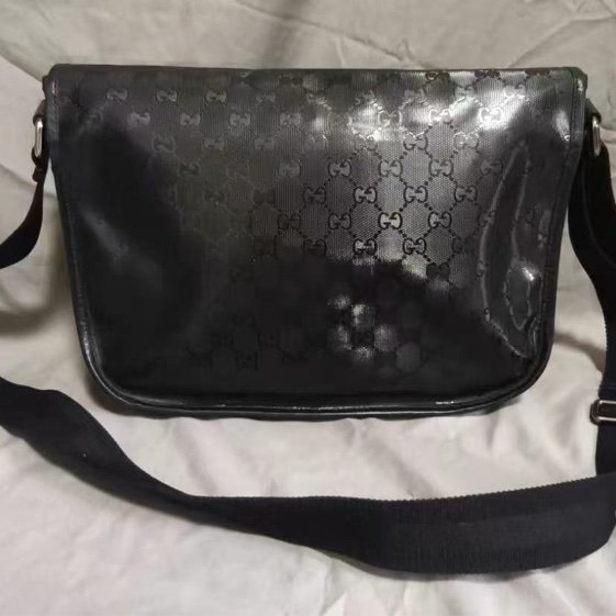 Gucci 黑色水晶皮雙扣郵差包 黑標 98新 32*26*11 配件塵袋-1