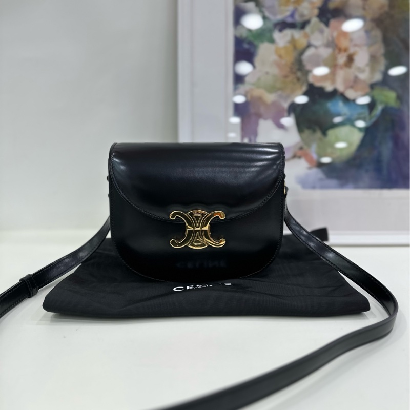 Celine 賽琳 Besace 凱旋門馬鞍包黑金 閒置新 未使用-0