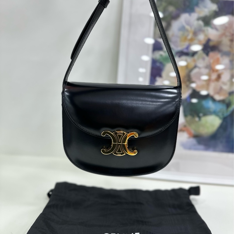 Celine 賽琳 Besace 凱旋門馬鞍包黑金 閒置新 未使用-3