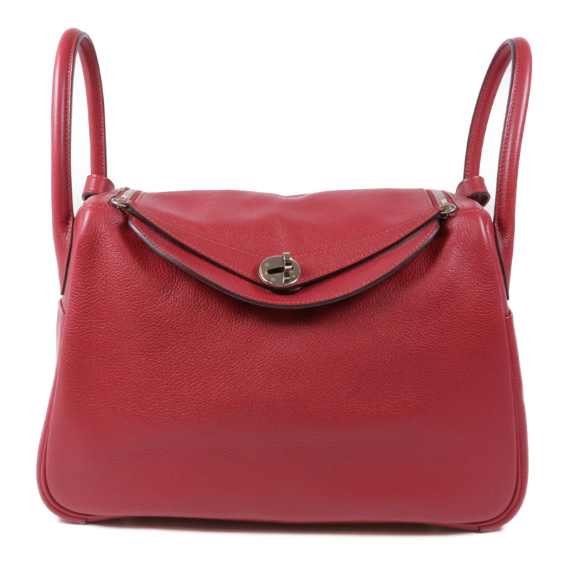 HERMES Clemence皮革Lindy 30銀扣肩背袋Rouge Casaque-0