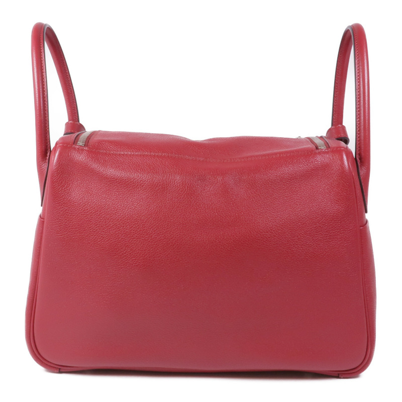 HERMES Clemence皮革Lindy 30銀扣肩背袋Rouge Casaque-1