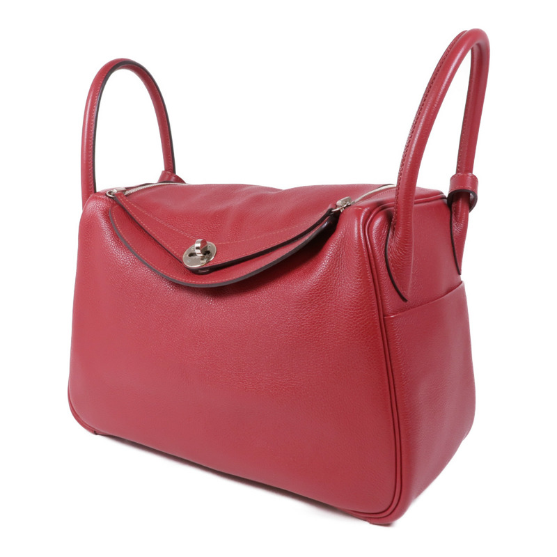 HERMES Clemence皮革Lindy 30銀扣肩背袋Rouge Casaque-2