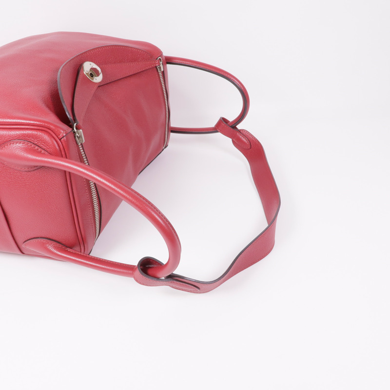 HERMES Clemence皮革Lindy 30銀扣肩背袋Rouge Casaque-4