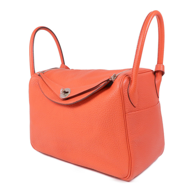 HERMES Clemence皮革Lindy 30銀扣手挽肩背兩用袋Rouge Pivoine-2