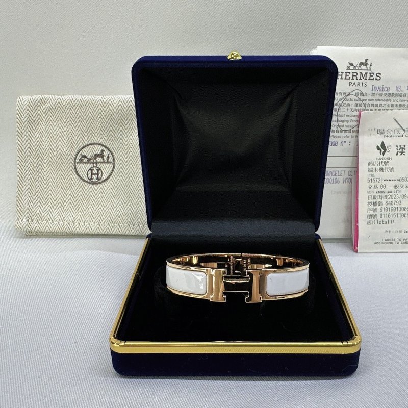 HERMES Clic H白金細版琺瑯手環-0