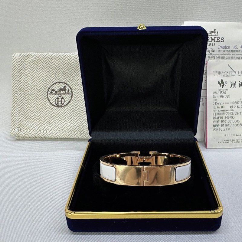 HERMES Clic H白金細版琺瑯手環-1