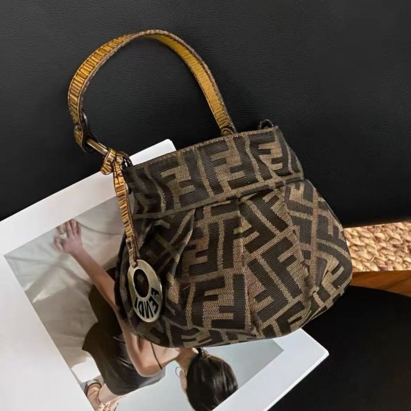 fendi vintage zucca老花mini 元寶福袋 燒賣包 99新 18*18*14cm 配件塵袋-2