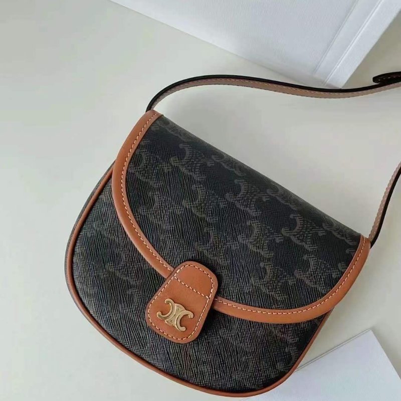 Celine mini 棕色老花馬鞍包-3