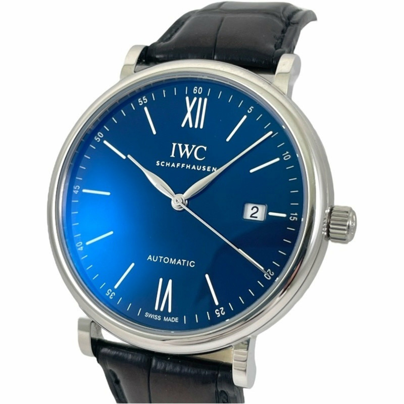 IWC 萬國錶柏濤菲諾系列 IW356518 不鏽鋼皮革男錶,150 週年限量版 2000 枚,藍色錶盤-1