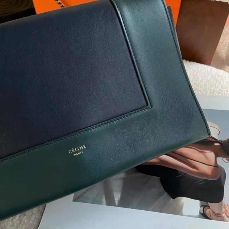 celine 墨綠拚色frame中號 斜背包 25*10.5*15cm 98新 配件塵袋-2