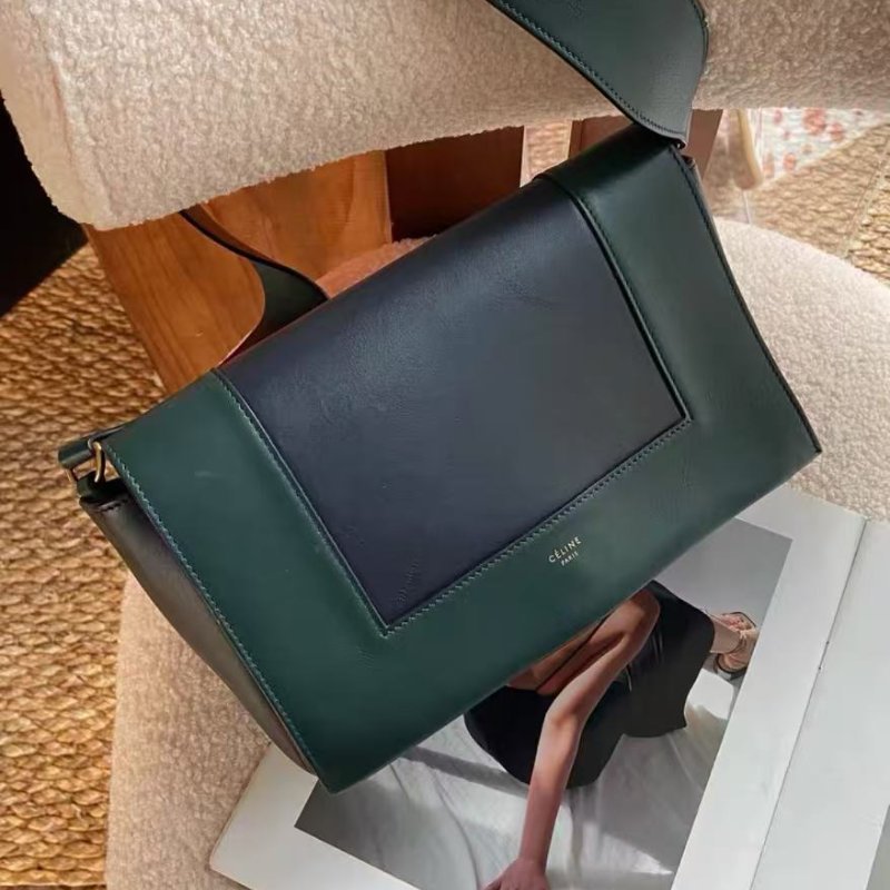 celine 墨綠拚色frame中號 斜背包 25*10.5*15cm 98新 配件塵袋-3