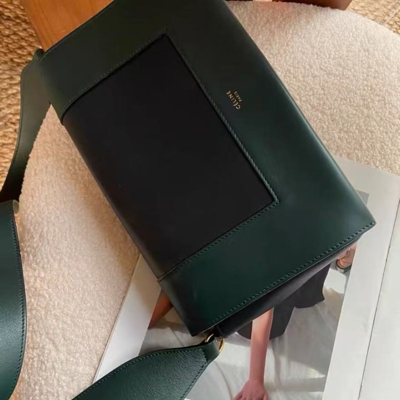 celine 墨綠拚色frame中號 斜背包 25*10.5*15cm 98新 配件塵袋-4