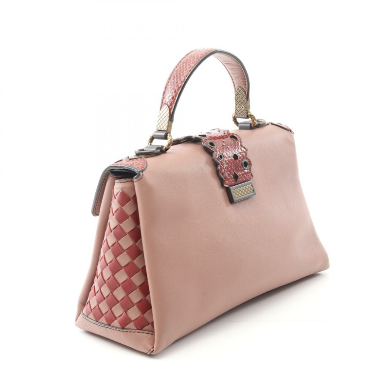 BOTTEGA VENETA 小號 Piazza 手提包 皮革 粉紅 波爾多 二手 女士-1