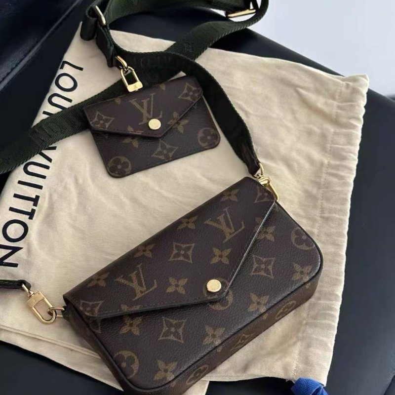 Lv felicie strap老花三合一 綠肩帶斜背包,20年17×9.6×3.5cm,99新配件塵袋-2