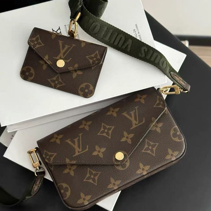 Lv felicie strap老花三合一 綠肩帶斜背包,20年17×9.6×3.5cm,99新配件塵袋-4