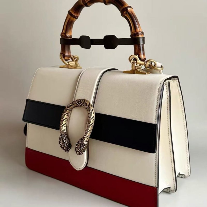 gucci 紅白藍拚色竹節手柄中號風琴包 27*18*13cm。配件塵袋-4