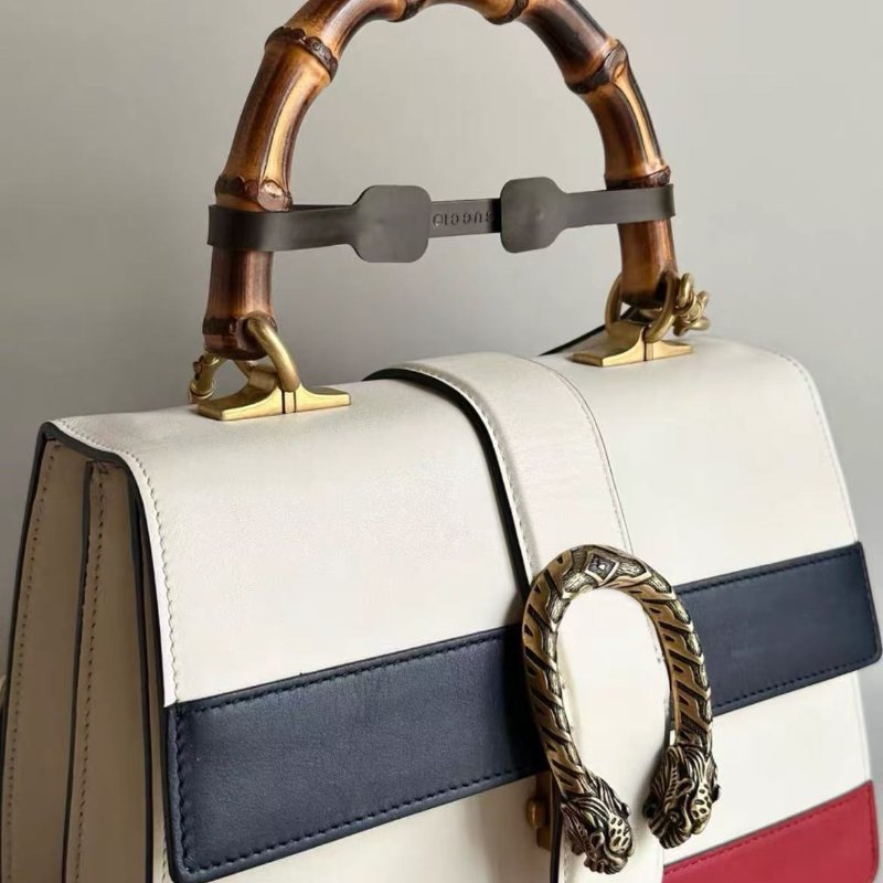 gucci 紅白藍拚色竹節手柄中號風琴包 27*18*13cm。配件塵袋-5