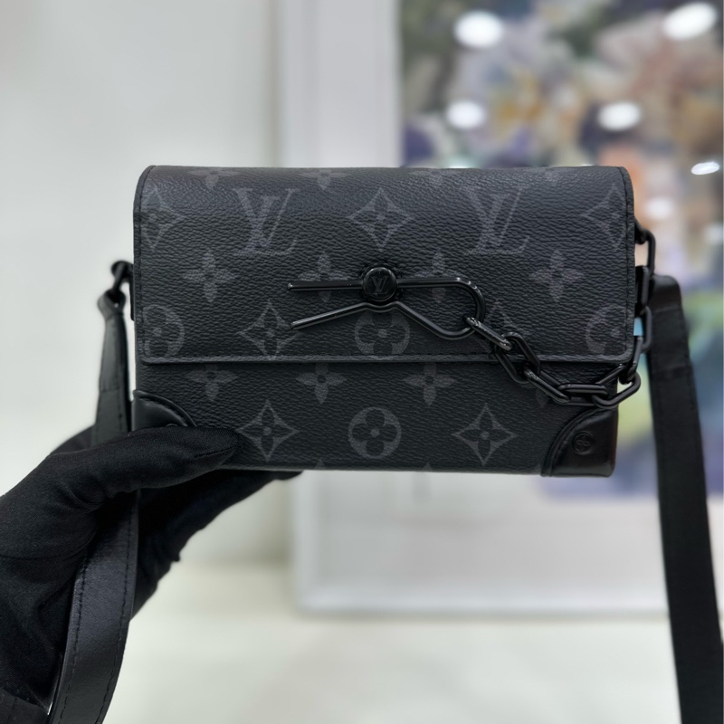 LV/Louis Vuitton Steamer黑武士盒子包 經典老花配黑色鏈條芯片 尺寸18×11×6.5cm,黑色老花印花搭配黑色鏈條設計,復古鎖扣,單肩斜挎-3