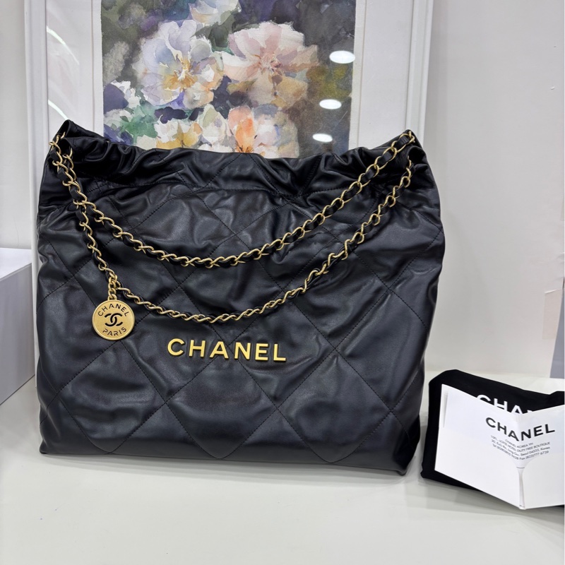Chanel 香奈兒22bag 黑金中號23B 全套 99新 有購證-0