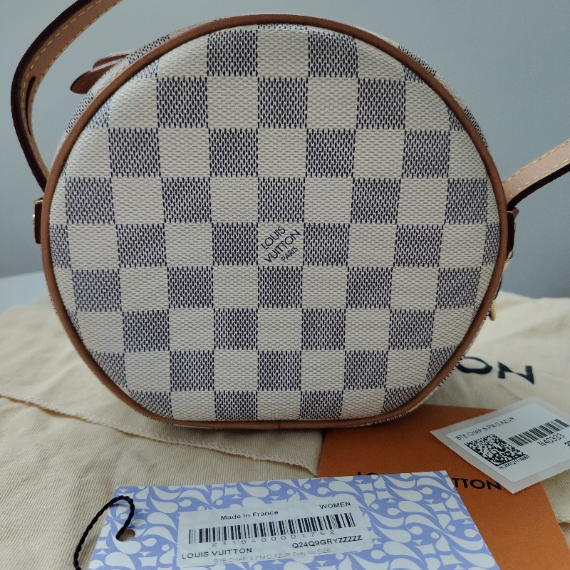 9成新  LV 小號圓餅包 pm 白色棋盤格N40333-1