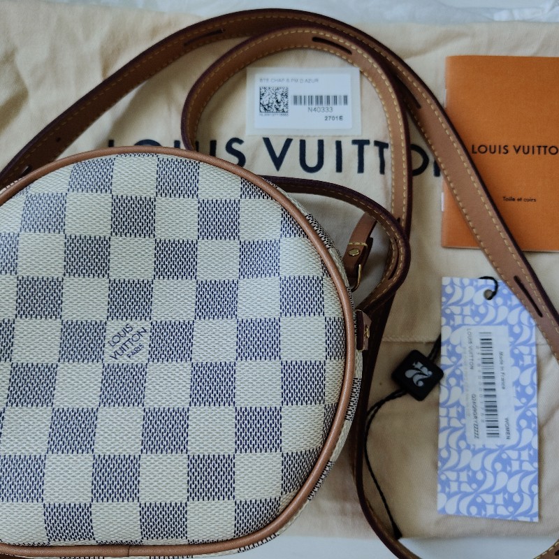 9成新  LV 小號圓餅包 pm 白色棋盤格N40333-5