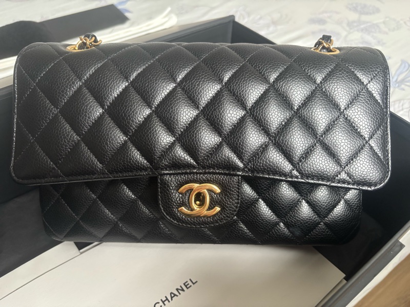 9成新 Chanel cf 25 值得收藏-黑金荔枝牛皮 金扣 - 台灣購入-0